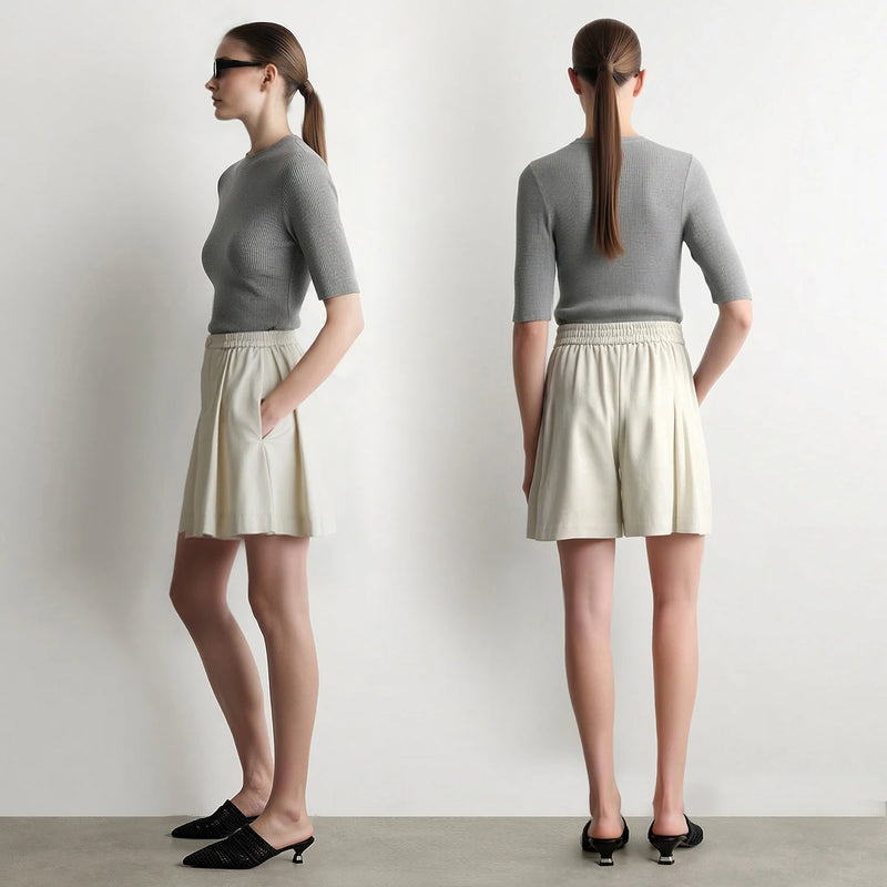Amii Loose Fit Women Shorts 2026 Summer Wide Leg Pants Pleated Elastic Casual Bottoms Comfortable Office Lady Clothing 12623084