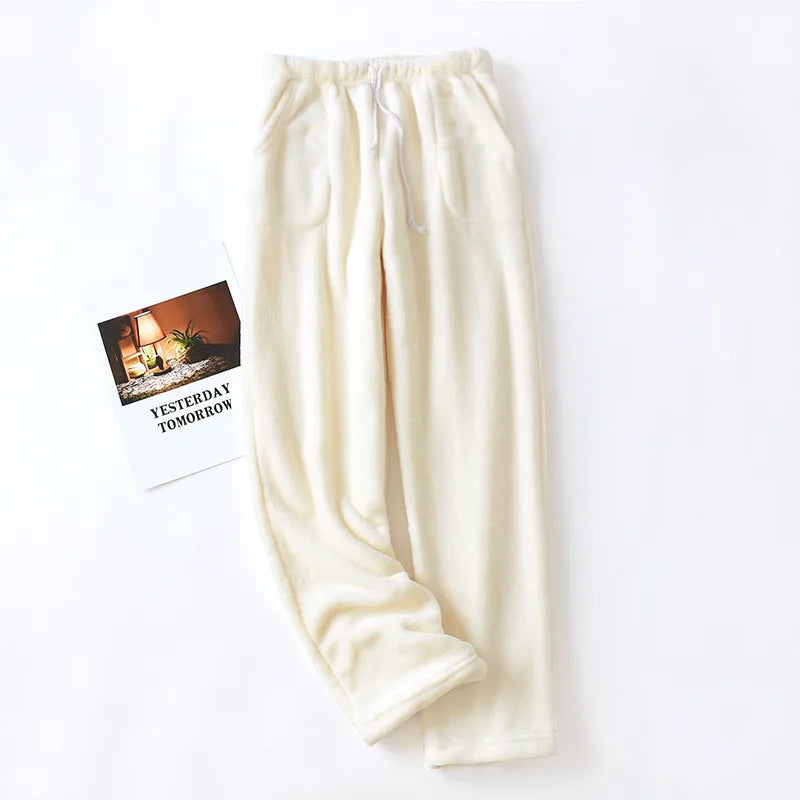 Pajamas Women Pants Casual Flannel Thicken Sleepwear Velvet Warm Winter Pijamas Polka Dot Loose Large Size Trousers Outer Wear