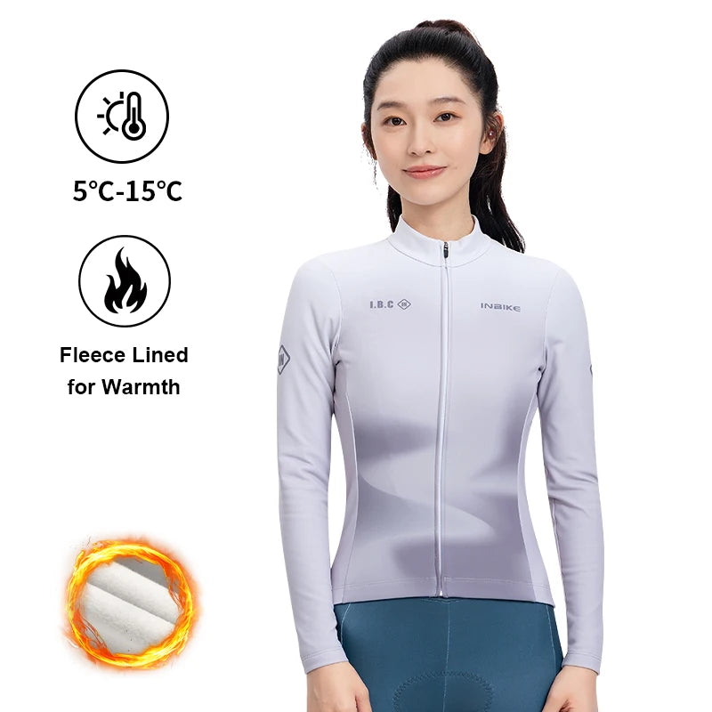 INBIKE Thermal Cycling Jersey Women's Fleece Long Sleeve Bike Clothing with Pockets Winter Mountain Bike Jersey for Cold Weather