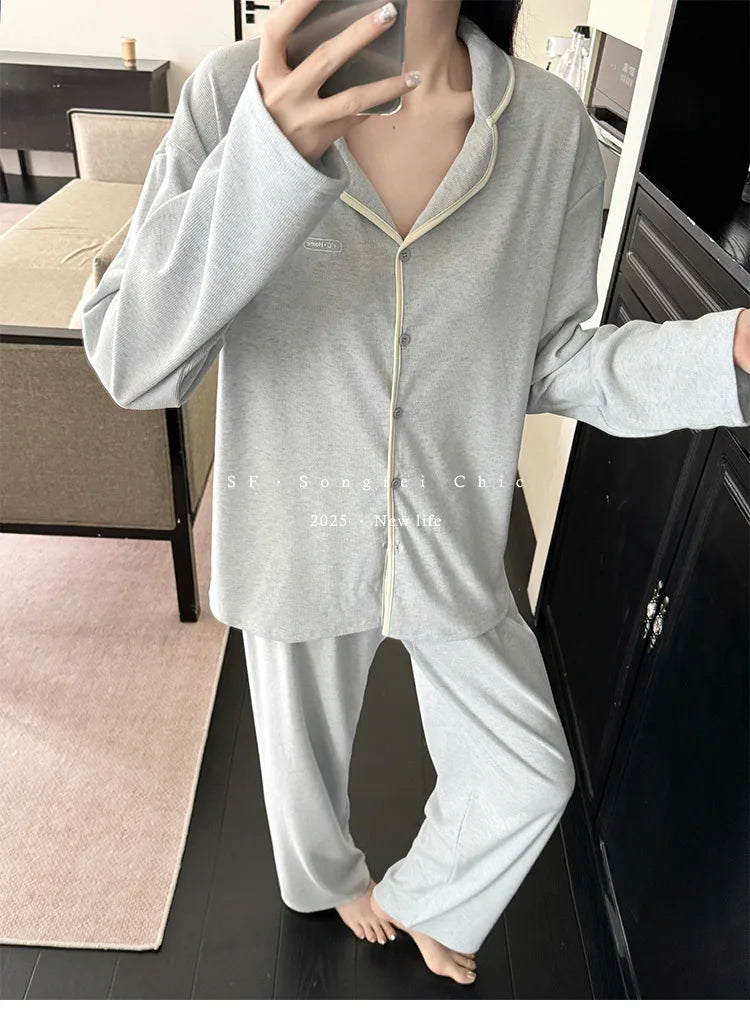 ឈុតអាវក្រៅ Lazy Style សម្រាប់នារី រដូវស្លឹកឈើជ្រុះ រដូវរងា ខោ ឈុតអាវក្រៅសម្រាប់នារី សម្លៀកបំពាក់នៅផ្ទះ