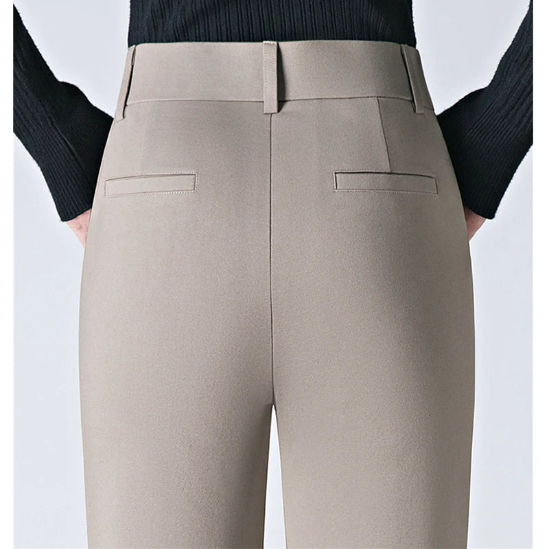 Asian Size Black Women's Elastic Waist Trousers, Fashion Casual Pants, Khaki High Stretch Pant, 27, 28, 29, 30, 31, 32, 33, 34