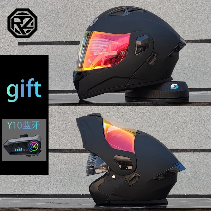 ORZ Motorcycle Helmet Modular Flip Helmet Dual Lens Full Helmet Comes with Bluetooth Earphones Model 103