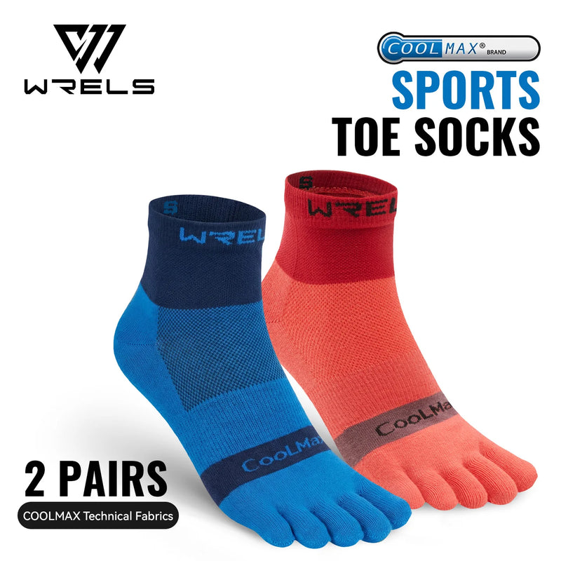 WRELS Coolmax Running Socks Toe Socks Breathable Five Finger Socks Anti Blister Quick Dry Cushioned Men Women Athletic Socks