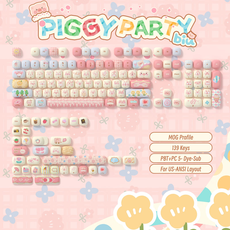 Akko Original Cute Theme MOG/MOA/MAO Profile PBT Keycap Set 5-side Dye-sub ANSI/ISO Layout Girl Keycaps Gift Round Bun Mushroom