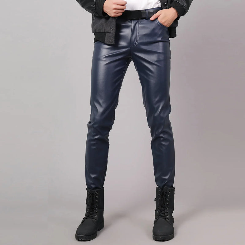 2026 New  Men's Black PU Pants, Fashion Slim Popular Bar Leather Trousers , Asian Size 28-40, Red Blue Orange Pant.