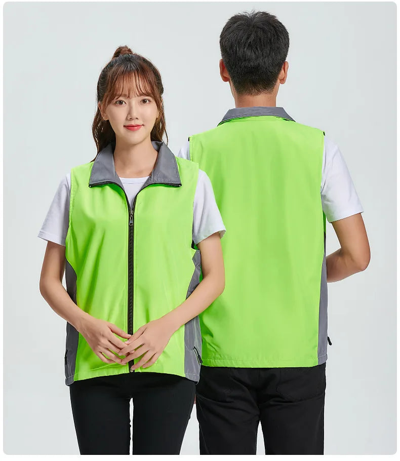 2026 High-grade color matching vertical collar zipper waistcoat pocket work clothes light and comfortable custom logo