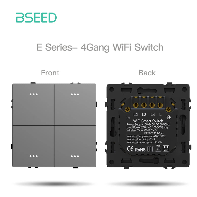 BSEED 1/2/3/4Gang WIFI Button Switch Part Plastic Frame Smart Dimmer Curtain Switch Function DIY Part Smart Socket Combination