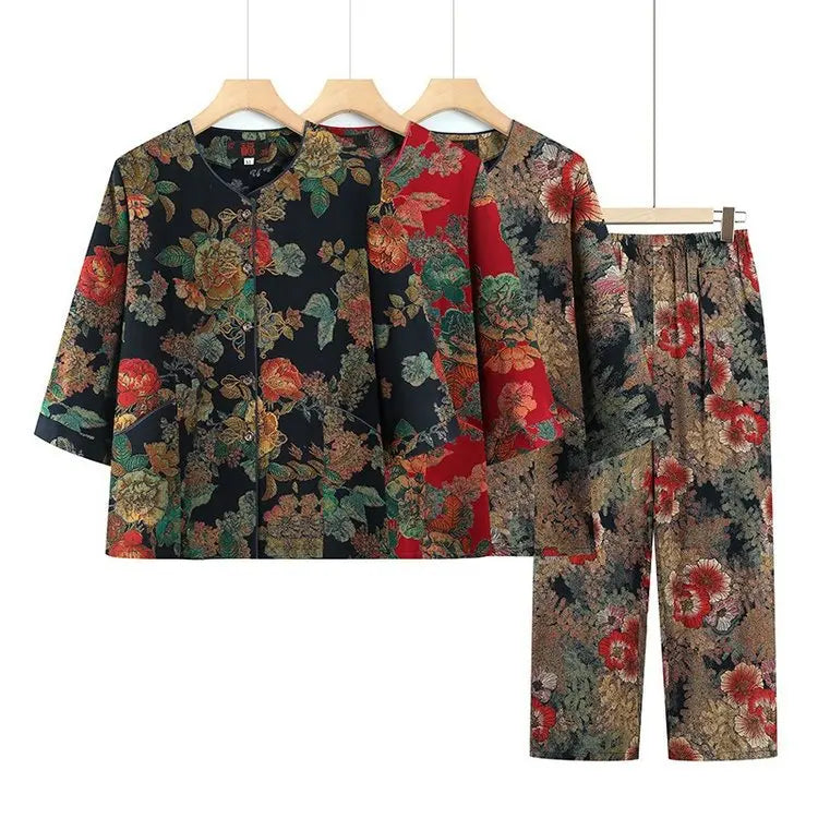 ឈុត Pijama សម្រាប់ស្ត្រី XL-5XL ទំហំធំ រដូវផ្ការីក រដូវស្លឹកឈើជ្រុះ សម្លៀកបំពាក់នៅផ្ទះ ធម្មតា ម្តាយវ័យកណ្តាល ឈុតពីរដុំ ឈុតក្រៅផ្ទះ