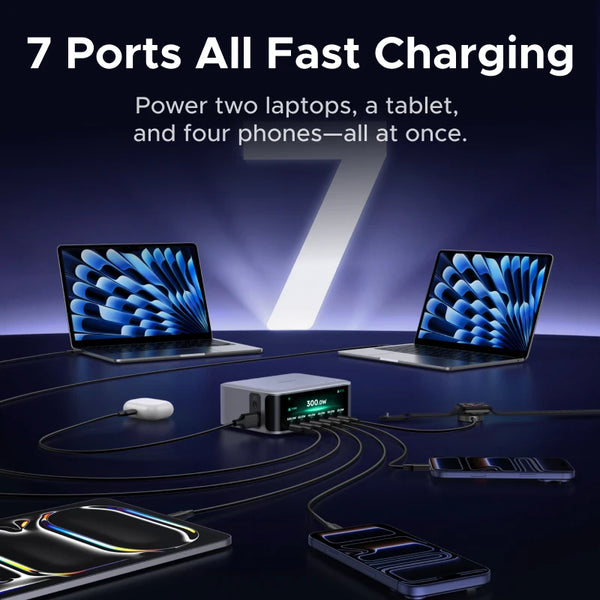 UGREEN 300W GaN Charger With Smart Display PD 3.1 7 IN 1 Desktop Charging Station For MacBook Air Pro Laptop iPhone Samsung iPad