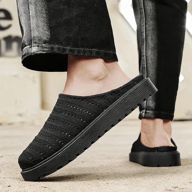 Men's casual slip on slippers summer soft-sole breathable lightweight outdoor walking shoes fashion youth sports half slippers