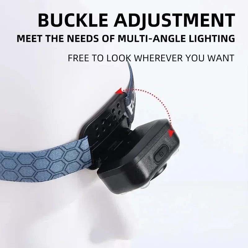 ភ្លើងមុខ LED ភ្លើងពិលអាំងឌុចស្យុង ចង្កៀងនេសាទដែលអាចសាកបាន គាំទ្រពន្លឺពណ៌ស ភ្លើងឡើងភ្នំសង្គ្រោះបន្ទាន់ស្រាលបំផុត