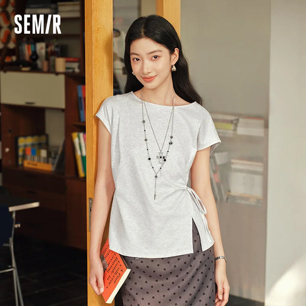 អាវយឺតស្ត្រី Semir ឆ្នាំ ២០២៦ ក រាងដូចធ្នូ បែកជាពីរ កប្បាសសុទ្ធ រចនាប័ទ្មទន់ភ្លន់ ទន់ ធម្មតា