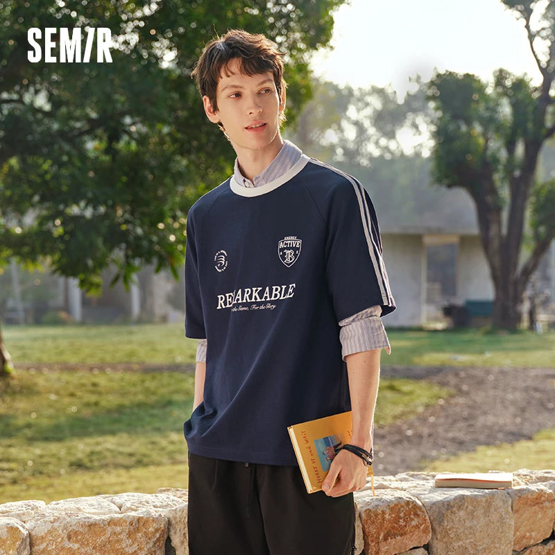 Semir Men Tshirt Cotton American Sport Knit Trendy Street Casual Top 2026 Summer Soft Comfortable Wear