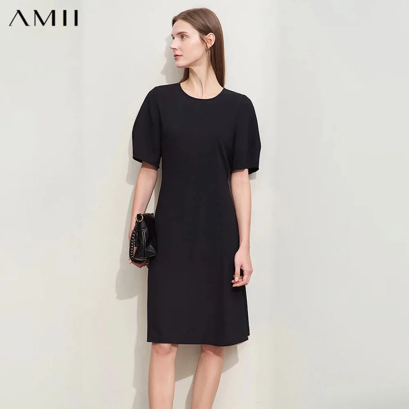 រ៉ូប Amii Minimalism ឆ្នាំ ២០២៦ រ៉ូបរដូវក្តៅថ្មីឆើតឆាយសម្រាប់នារី រ៉ូបក O ដៃអាវរាងចង្កៀង រ៉ូបមីឌីមានខ្សែរ៉ូត 12422094