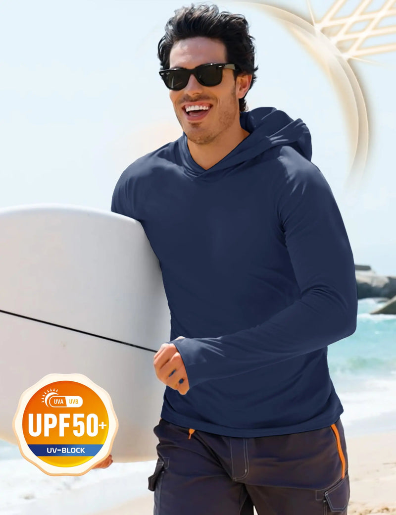 Men's UPF 50+ Sun Protection Hoodie Long Sleeve Quick Dry Fishing Hiking Shirt Thumbholes UV Block Rash Guard for Outdoor Sports