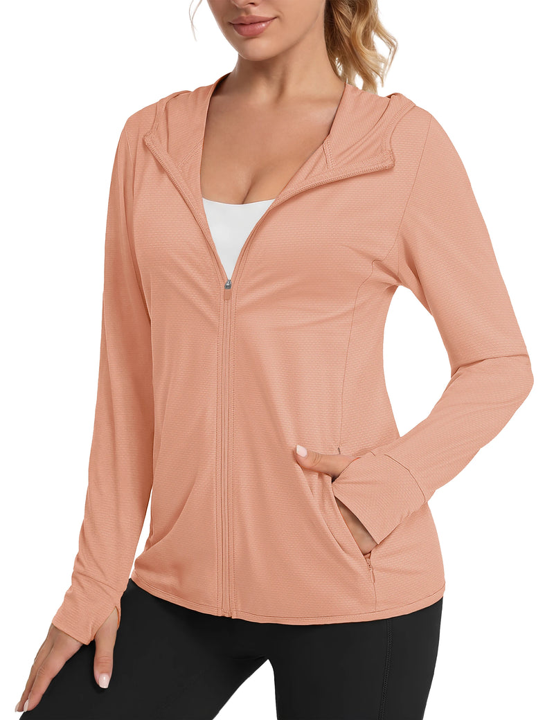 TACVASEN Summer Sun Protection Hoodies Womens Long Sleeve Casual Shirts UPF 50+ Sun Block Full Zip T-shirts With Zipper Pockets
