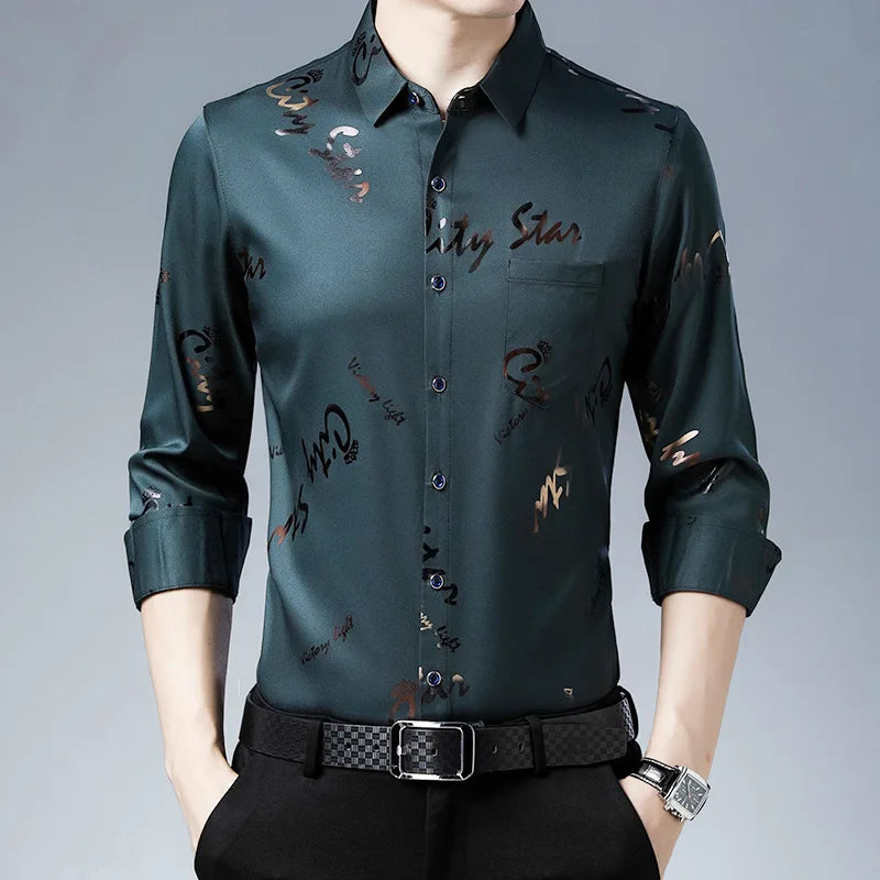 2026 Men's Casual and Fashionable Long Sleeved Printed Shirt, Non Ironing and Wrinkle Resistant Business Top. Asian sizes M–4XL