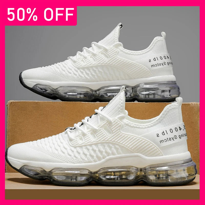Men Sports Shoes Fashionable Lace Up Mesh Breathable Casual Running Shoes Comfortable Soft Sole Rebound Street Tennis Shoes