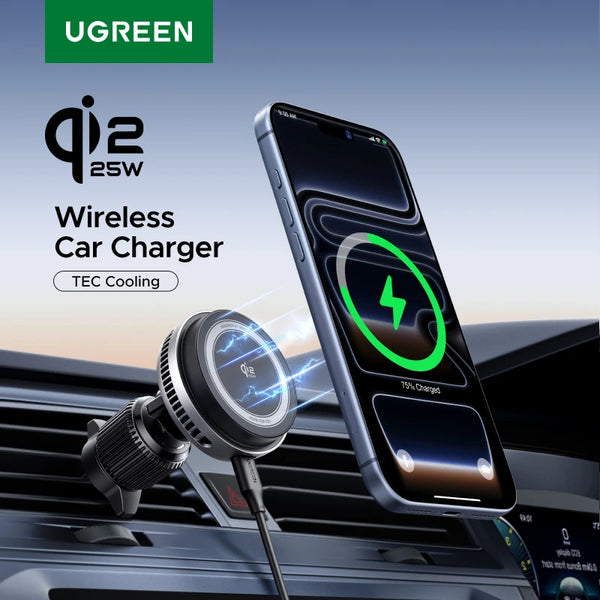 UGREEN MagFlow Pro Qi2.2 25W Magnetic Wireless Car Charger with Cooling Fan For iPhone 16 17 Pro Car Phone Holder Fast Charging