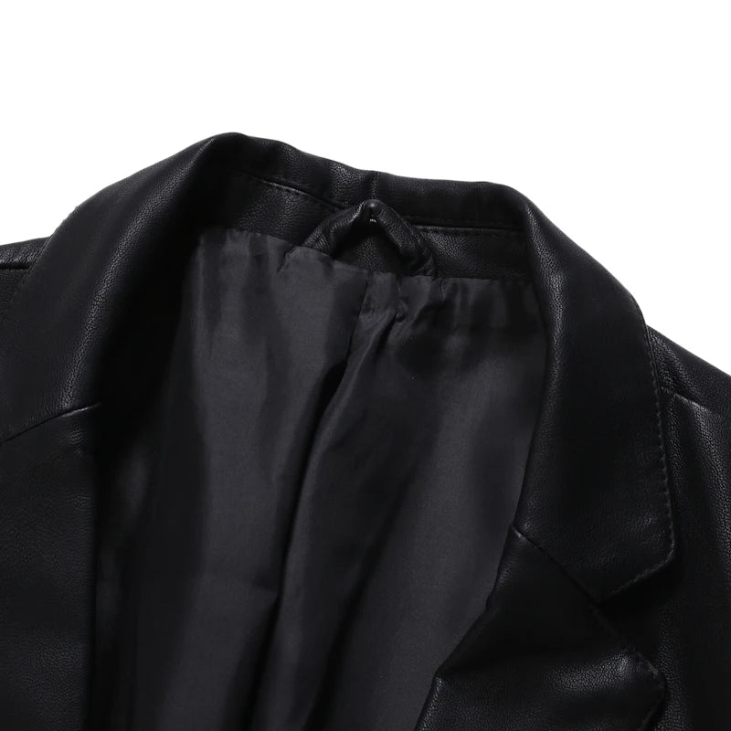 2026 New Men's Black Leather Jacket, Fashion Hooded Trench Coat, Asian Size Motorcycle PU Blazers Outwear Man Thicken Overcoat