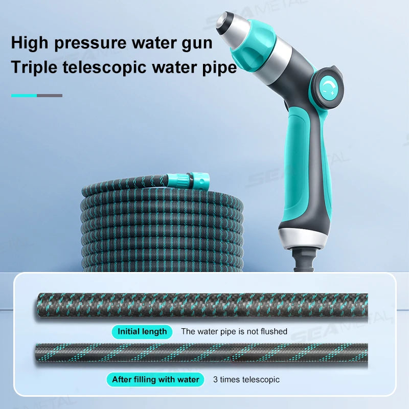 SEAMETAL Car Wash Water Gun Sprayer Telescopic Hose High Pressure Car Washers 3 Modes Adjustable for Car Home Garden Cleaning