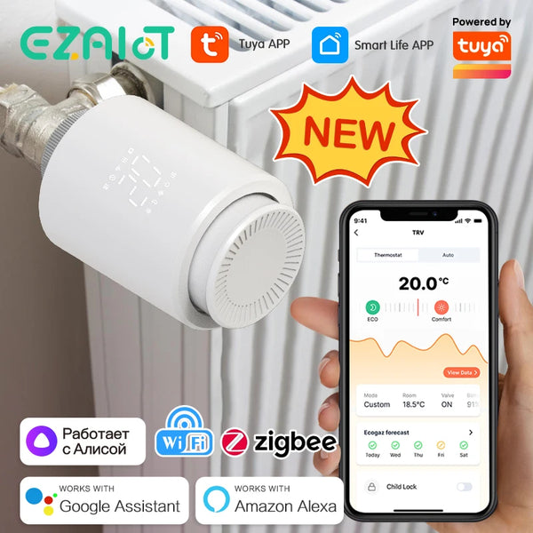 Tuya Smart WiFi/ZigBee Thermostatic Radiator Actuator Valve TRV Programmable App Remote Temperature Controller Alexa Google Home