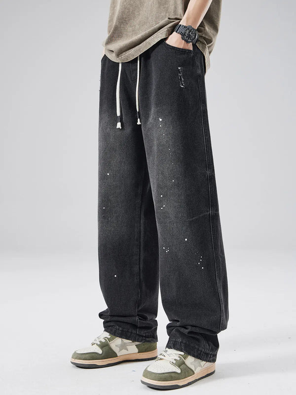 DUKEEN Men's Heavyweight Straight-Leg Jeans Spring Autumn 2026 High Street Paint Splatter Loose Fit Casual Pants