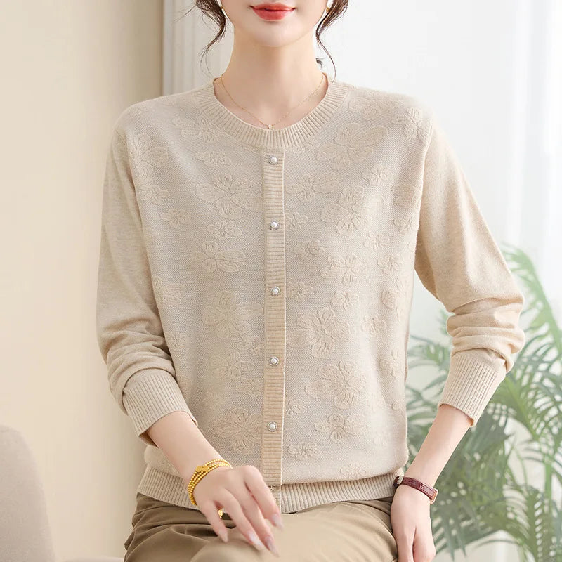 Pull Femmes Tendances 2025 Middle Aged Mother Pollovers Sweater Bottom Wear Shirt Spring Autumn Long Sleeve Knitwear Women Tops
