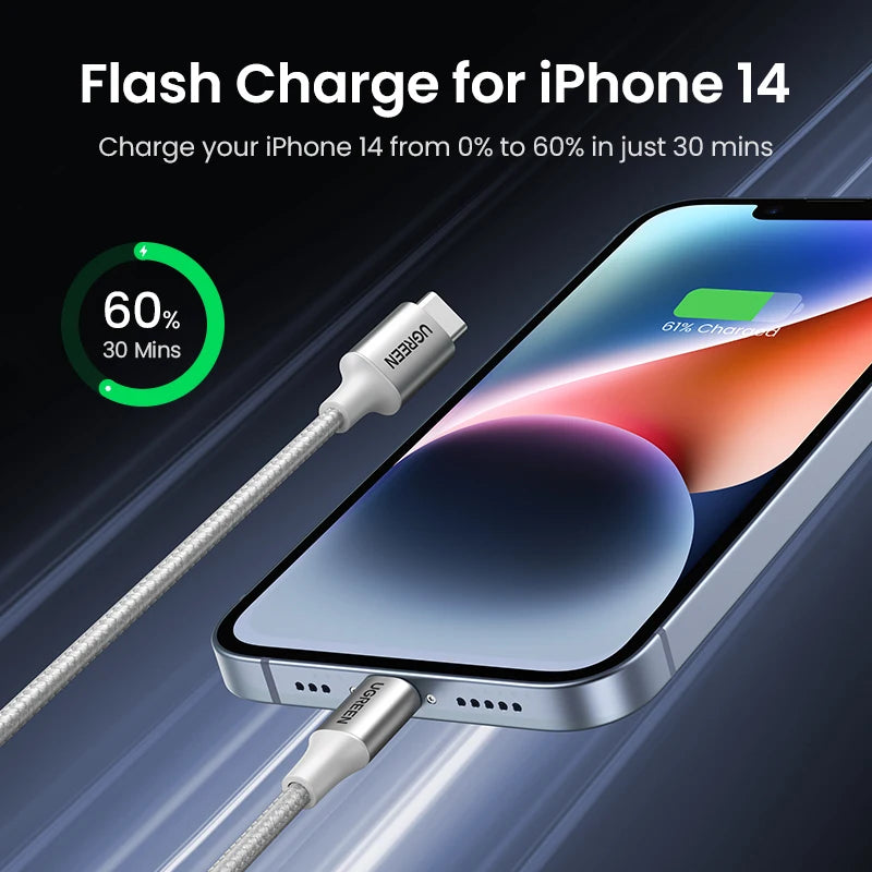 UGREEN MFi 20/30W USB Type C to Lightning Cable for iPhone 14 Pro Max 13 12 Plus Mini PD Fast Charging Cable for iPad 1m 2m