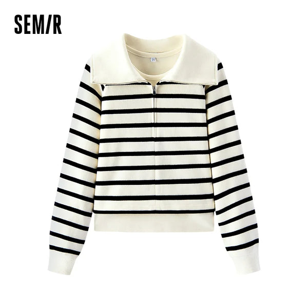 អាវយឺត Semir សម្រាប់នារី លំនាំឆ្នូត ដៃអាវ Raglan រចនាពីរដុំ អាវកាក់លម្អិត 2026 រដូវរងា ទន់ ស្រួលពាក់