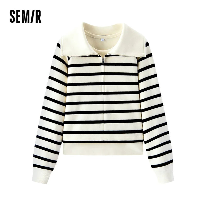 Semir Women Sweatshirt Brushed Fabric Stripe Pattern Raglan Sleeve Two Piece Design Vest Layer Detail 2026 Winter Soft Comfort