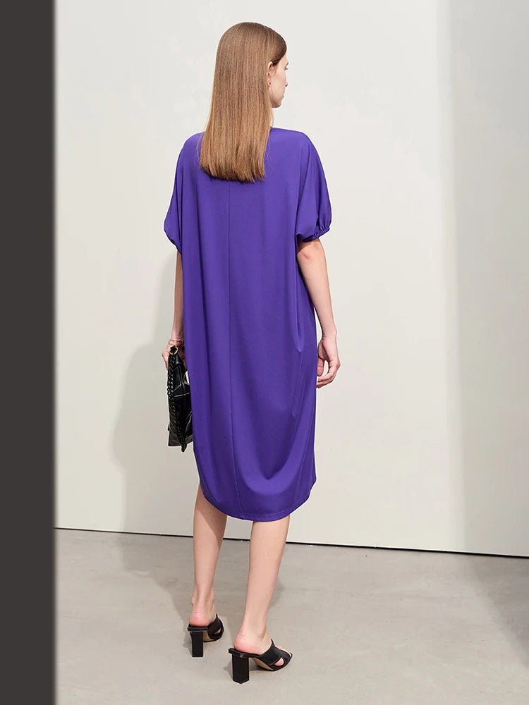 រ៉ូប Amii Minimalism សម្រាប់ស្ត្រីឆ្នាំ ២០២៤ រដូវក្តៅថ្មីធម្មតារលុង O Neck ប៉ាក់អក្សរម៉ូដរ៉ូបមីឌីប៉ាក់ស្រី ១២៤២២០៣២