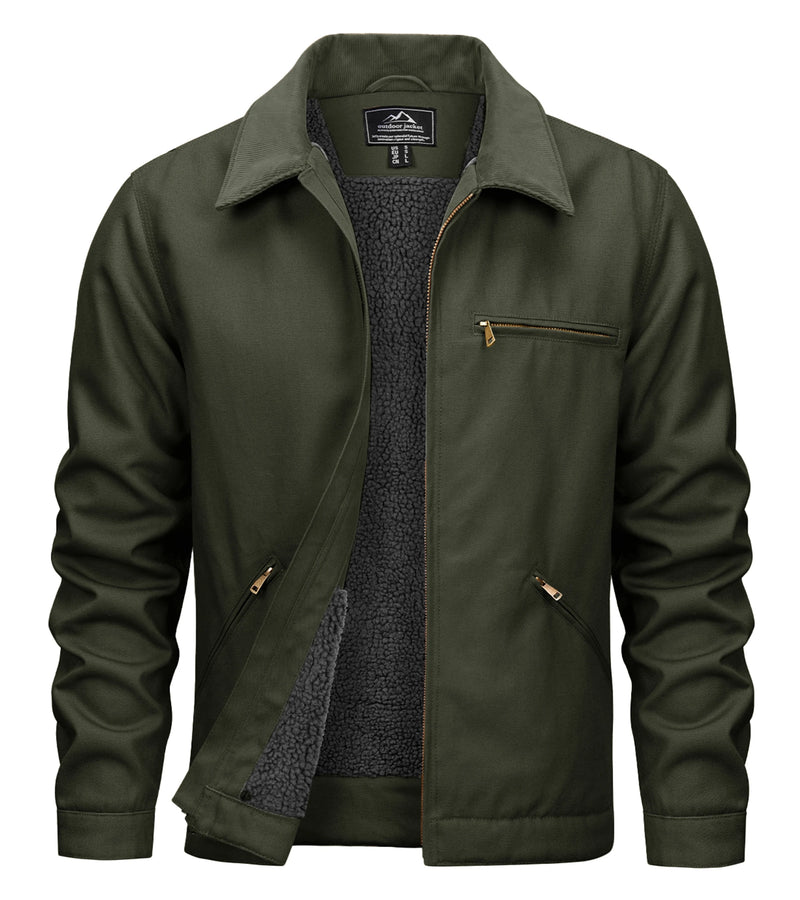 TACVASEN Heavy Duty Canvas Work Jackets Mens Construction Duck Retro Jacket Sherpa Waterproof Warm Winter Coats Cotton Pockets