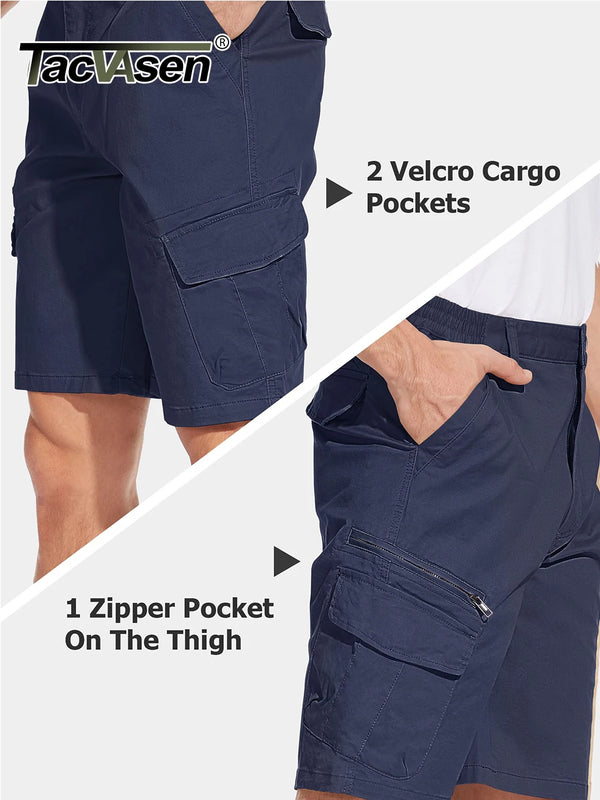 TACVASEN 97% Cotton Multi-Pockets Cargo Shorts Mens Fashion Loose Fit Ripstops Work Shorts Outdoor Safari Casual Retro Shorts