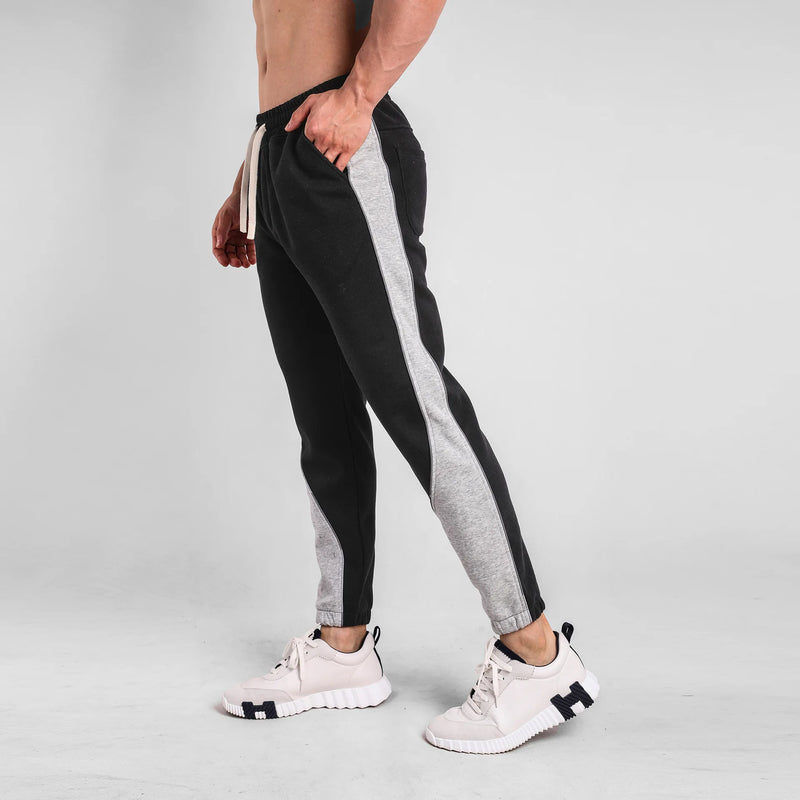 2026 New Winter Men Cuffed Sports Pants, Fashionable Loose-fitting Sweatpants, Black and Gray Color-blocked Casual Trousers
