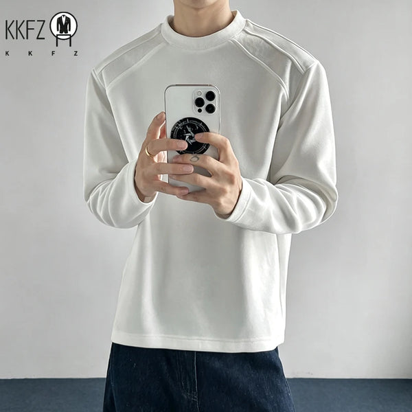 Mens Casual Loose Long Sleeve Sweatshirt Crew Neck Raglan Seam Textured Shoulder Breathable Fabric Daily Wear