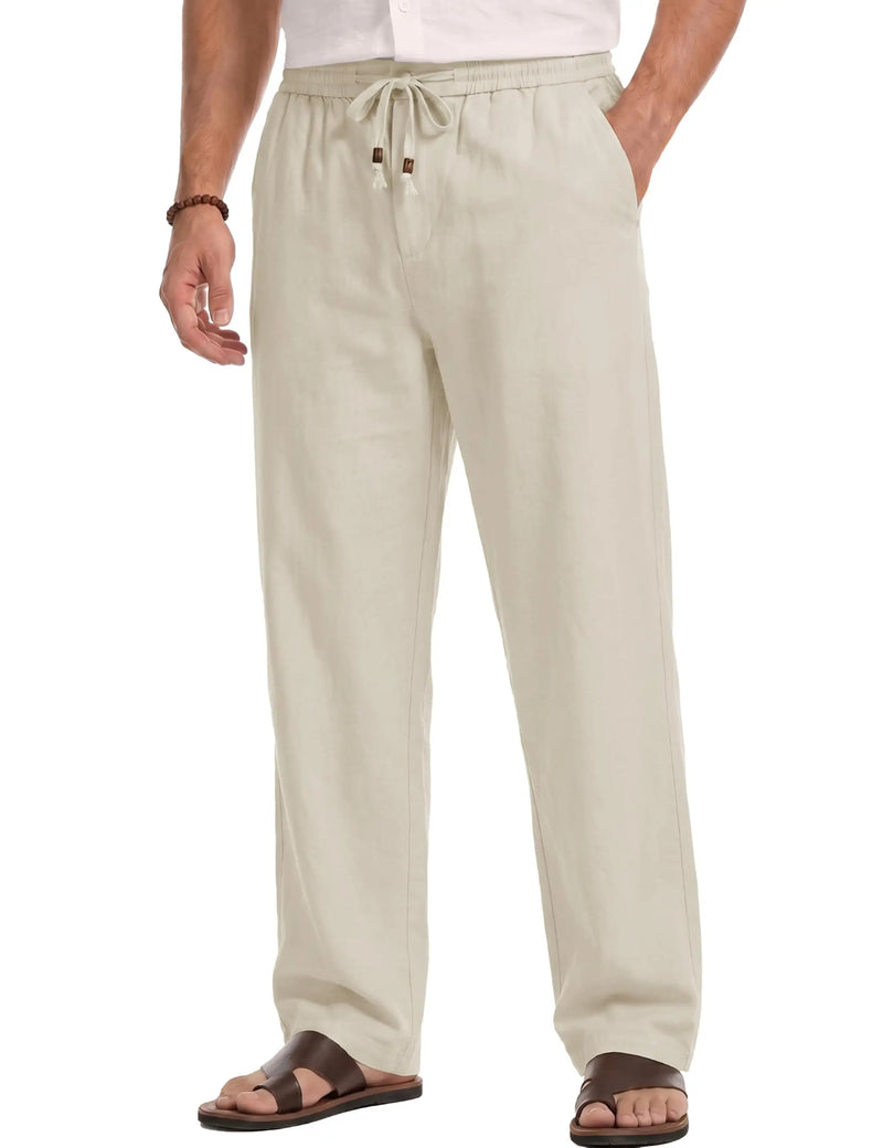 TACVASEN Mens Cotton Pants Casual Loose Fit Summer Beach Pants Lightweight Elastic Drawstring Waist Trousers with Pockets 2026