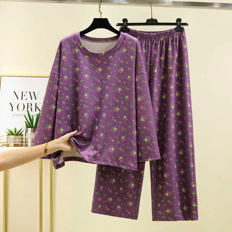 Winter Sleepwear Set New Floral Printed Women Pajama De Velvet Warm Sleeping Clothes Big Size Thicken Home Wear Pijama Mujer