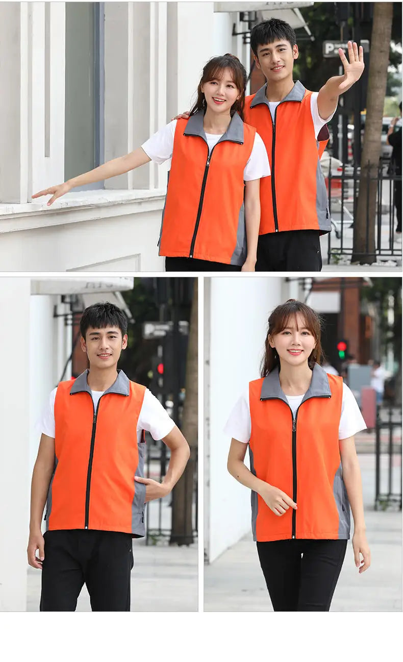 Lightweight and comfortable custom logo work clothes High-grade color matching vertical collar zipper waistcoat pocket