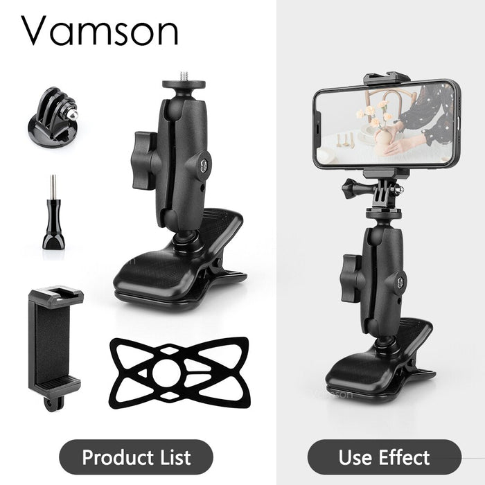 Vamson for Gopro Webcam Mount with 360°Ballhead 1/4”Thread for GoPro Hero 10 9 8 DJI Insta360 for Smartphones Desktop Clamps VP541B