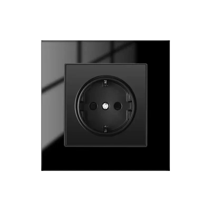 Depoguye White 16A EU standard power socket, crystal glass panel wall plugs socket, 220V electrical outlet Korea 86mm*86mm