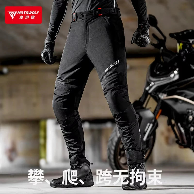 ខោជិះម៉ូតូរដូវក្តៅ Motowolf ខោម៉ូតូដែលមានវិញ្ញាបនបត្រ មានសំណាញ់ខ្យល់ចេញចូលបាន ប្រឆាំងនឹងរដូវស្លឹកឈើជ្រុះ ខោឆ្នូតឆ្លុះបញ្ចាំងសម្រាប់រដូវកាលទាំងបួន