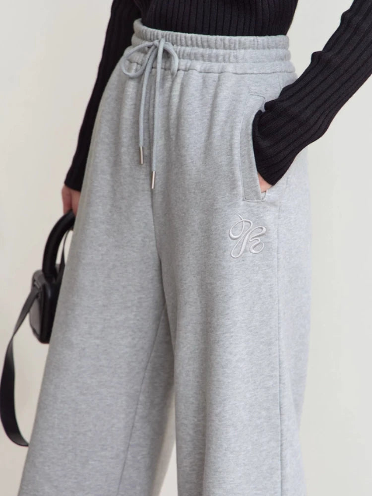 Amii Sweatpants for Woman 2026 Winter New Casual Knitting Ladies Clothing Embroidered Pants Versatile Wide-leg Trousers 12444170