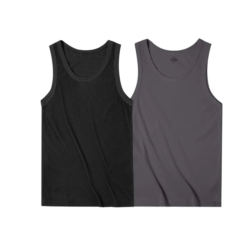 Maden Casual Men's Sleeveless Tank Tops Heavyweight Solid Color Ribbed Vest for Summer Slim Fit Sports Fitness Training T-shirt