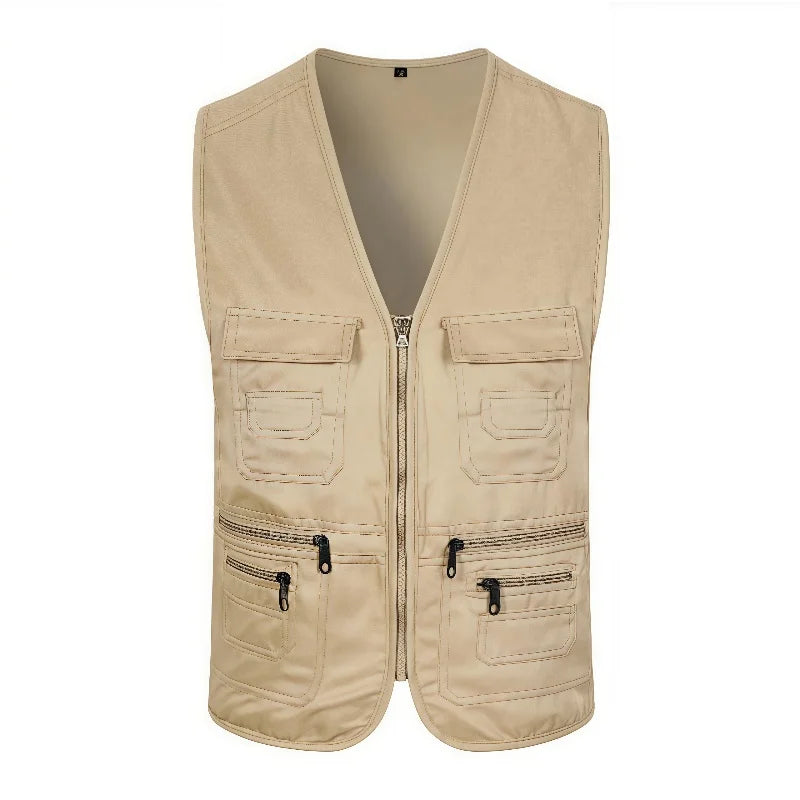Male Outerwear Vest Thickened Zipper Work Vest Custom Printing Logo Multi-Pocket Activity Vest Team Workwear 9 Colors
