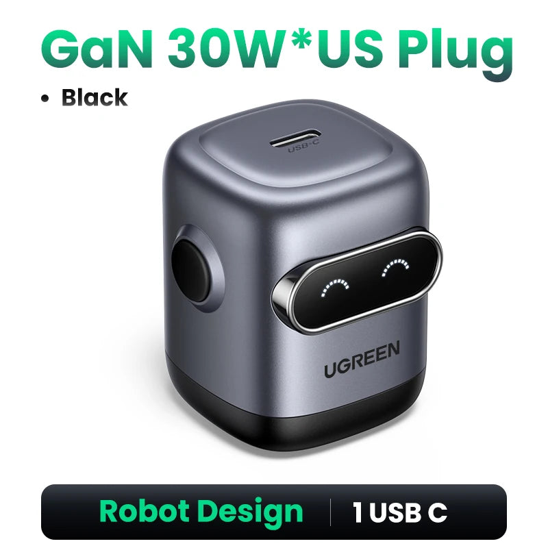 【US Plug】UGREEN 30W GaN Charger 2nd Gen Robot QC4.0 3.0 PPS PD3.0 Fast Charger For iPhone 18 17 16 Pro Max Samsung Xiaomi iPad