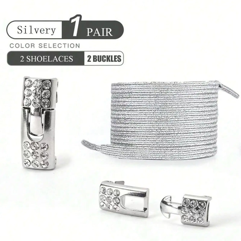1 Pair Fashionable Elastic Lazy Shoelaces with Rhinestone Buckles No-Tie Sports Shoe Laces for Quick And Easy Shoe Closure