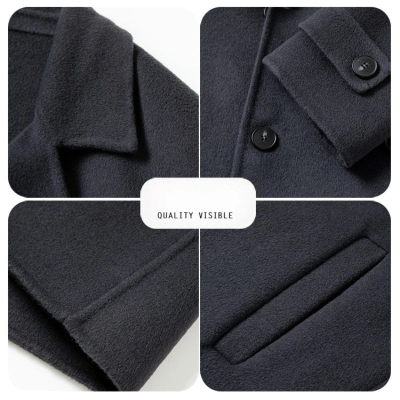 70.2% Virgin Wool Overcoat, Double-Faced Luxury Minimalist, Structured Warmth Design, Business Gentleman
