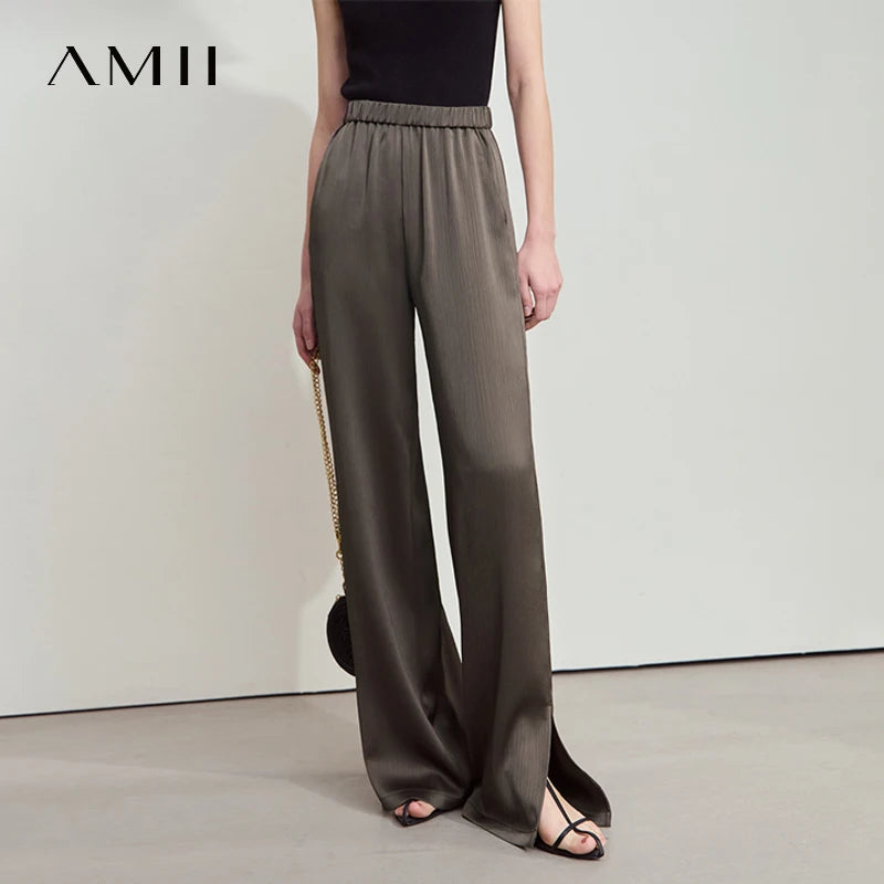 ខោជើងធំ Amii Minimalist ធម្មតាសម្រាប់ស្ត្រីរដូវក្តៅឆ្នាំ ២០២៦ ខោរលុងចង្កេះកៅស៊ូរឹងថ្មី 12542041