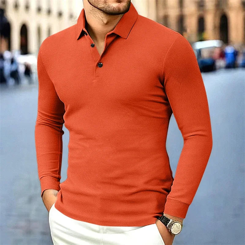 Men's Business Casual Long Sleeved Shirt Solid Color Fashionable Breathable Comfortable Versatile Polo Top